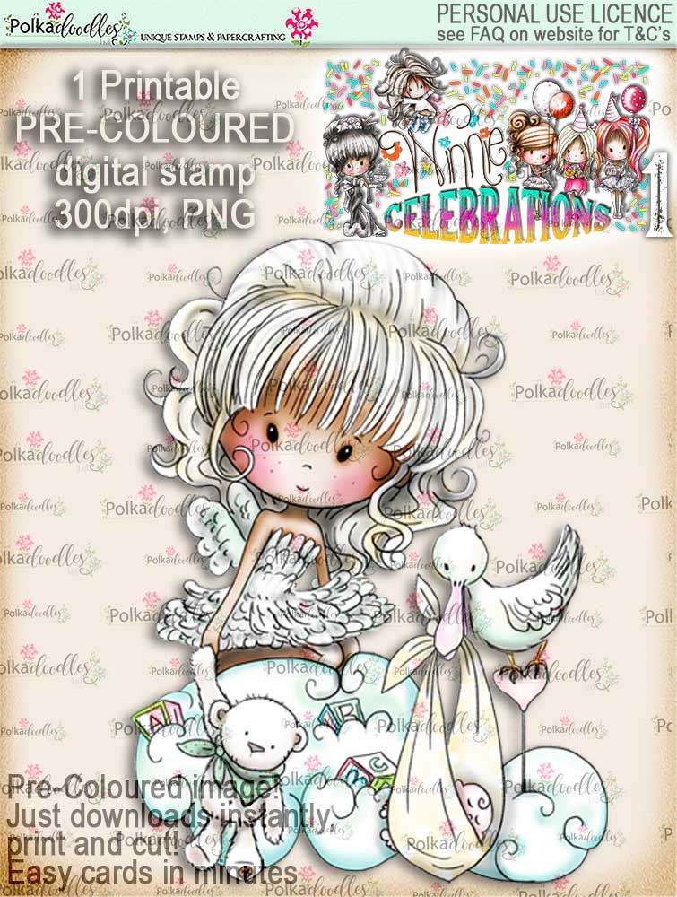 New Baby...COLOUR digi stamp printable download - Winnie Celebrations 1