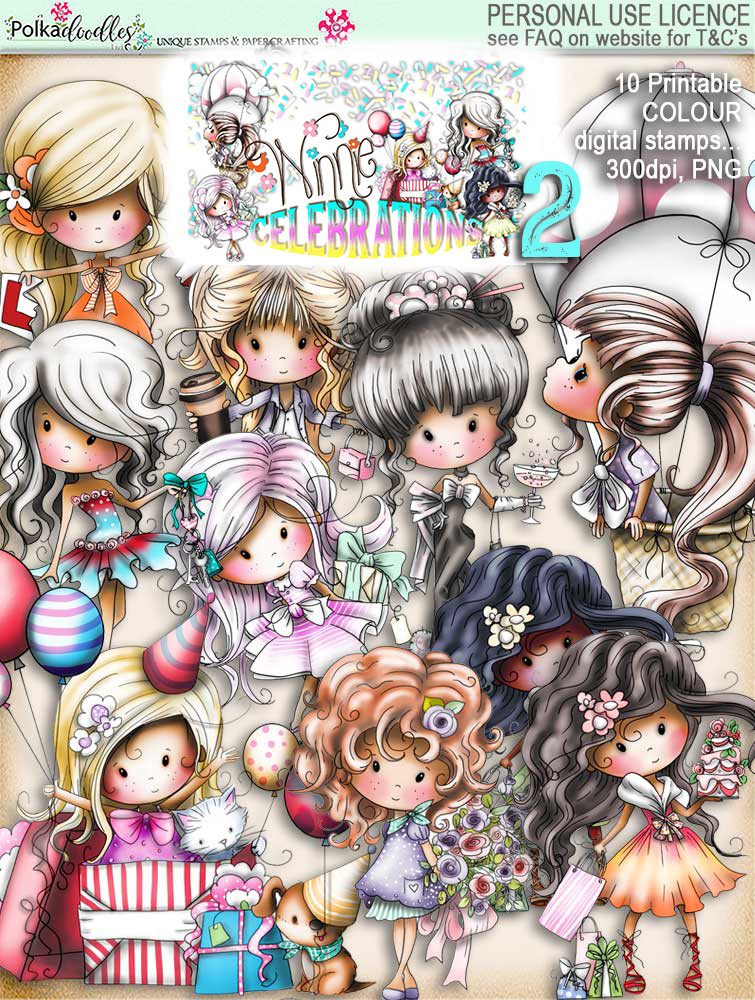 Winnie Celebrations 2...Top Banana bundle, mega value kit of digi stamps, papers, sentiments, banners & numbers printable downloads
