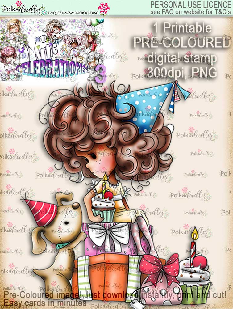 Winnie Celebrations 3...Pile of Surprises COLOURED digi stamp printable download
