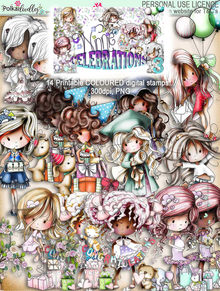Winnie Celebrations 3...Top Banana bundle, mega value kit of digi stamps, papers, sentiments, banners & numbers printable downloads