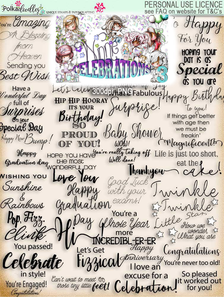 Winnie Celebrations 3...Top Banana bundle, mega value kit of digi stamps, papers, sentiments, banners & numbers printable downloads