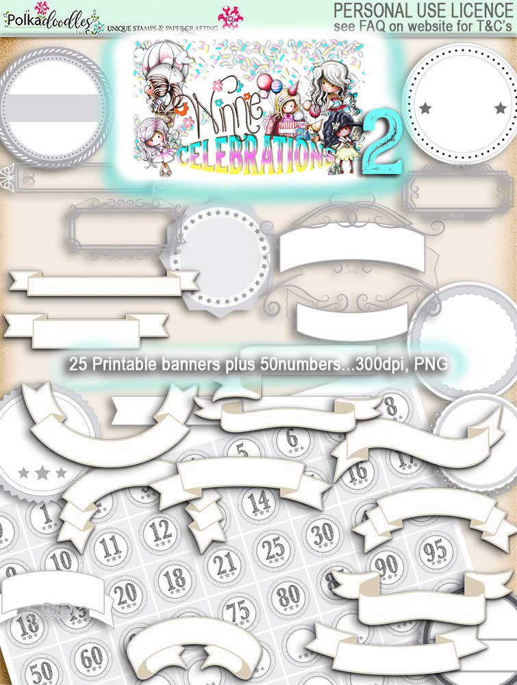 Winnie Celebrations 2...Top Banana bundle, mega value kit of digi stamps, papers, sentiments, banners & numbers printables on USB
