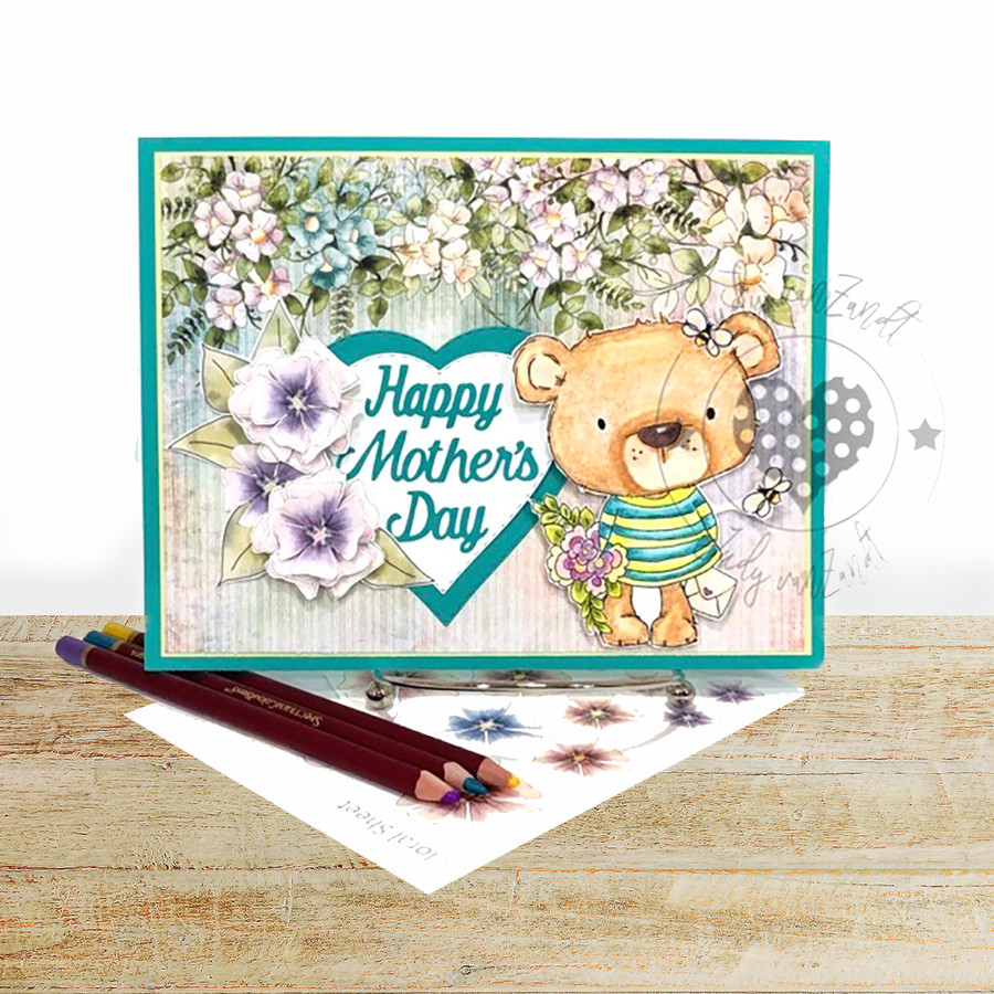 Bella Bear Bouquet - Fuzzypuffs digi stamp printable download