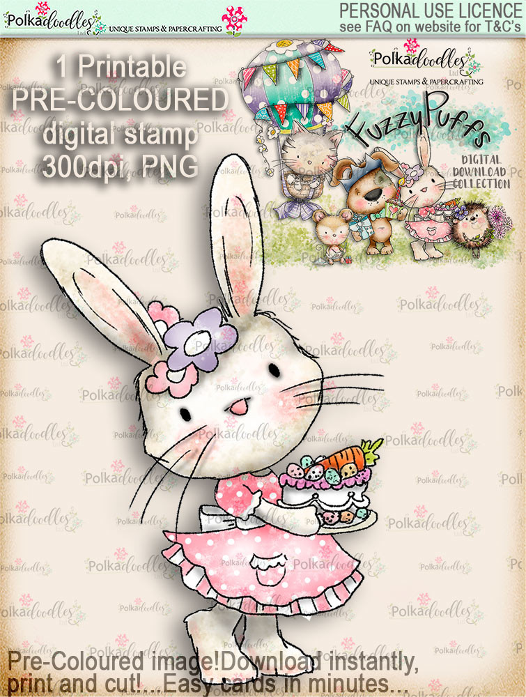 Bunnita Carrot Cake - Fuzzypuffs COLOUR digi stamp printable download