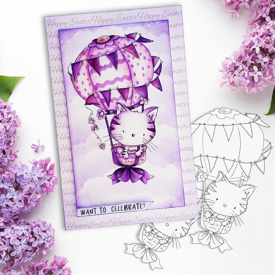 Jasper Hot Air Balloon - Fuzzypuffs digi stamp printable download