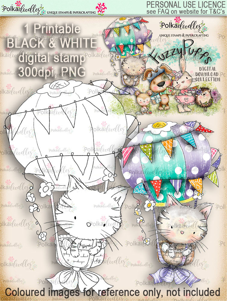 Jasper Hot Air Balloon - Fuzzypuffs digi stamp printable download