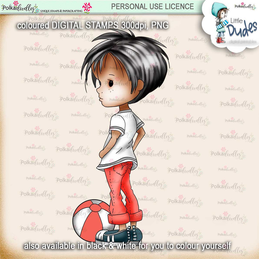 Play Ball 1 - PRECOLOURED Little Dudes digi stamp printable download