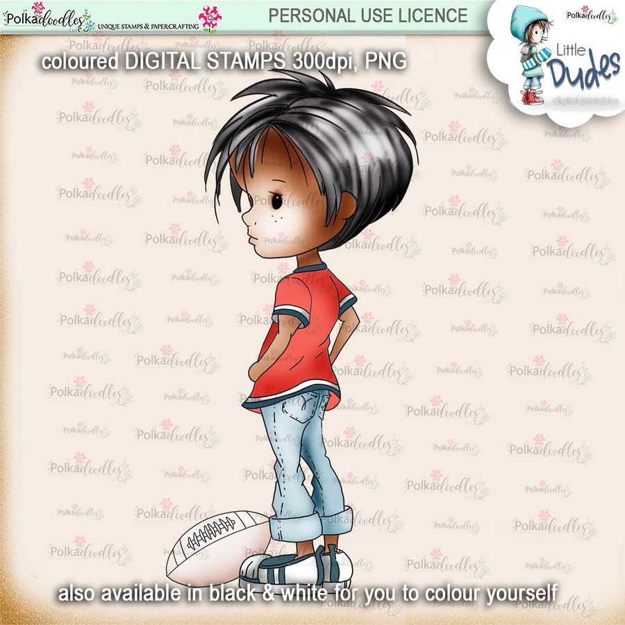 Rugby/Football 1 - PRECOLOURED - Little Dudes digi stamp printable download