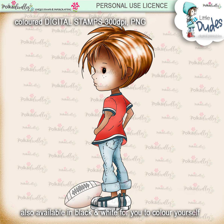 Rugby/Football 4 - PRECOLOURED - Little Dudes digi stamp printable download