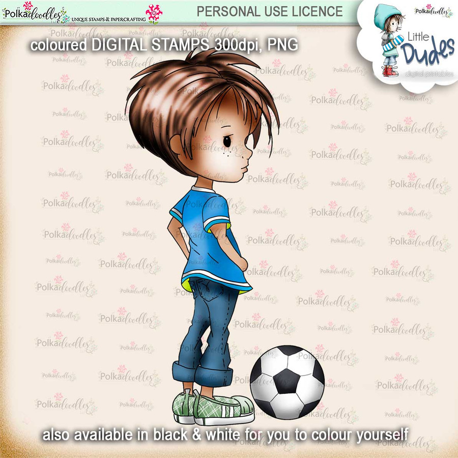 Football/Soccer - PRECOLOURED - Little Dudes digi stamp printable download