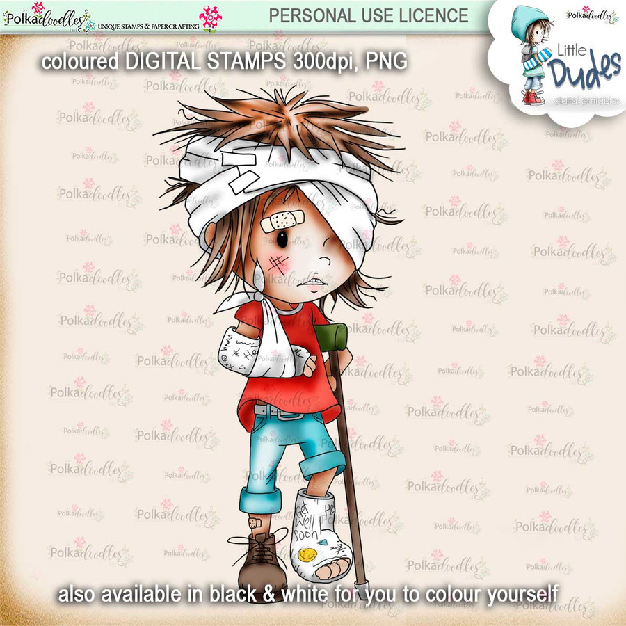 Broken Bones - PRECOLOURED - Little Dudes digi stamp printable download