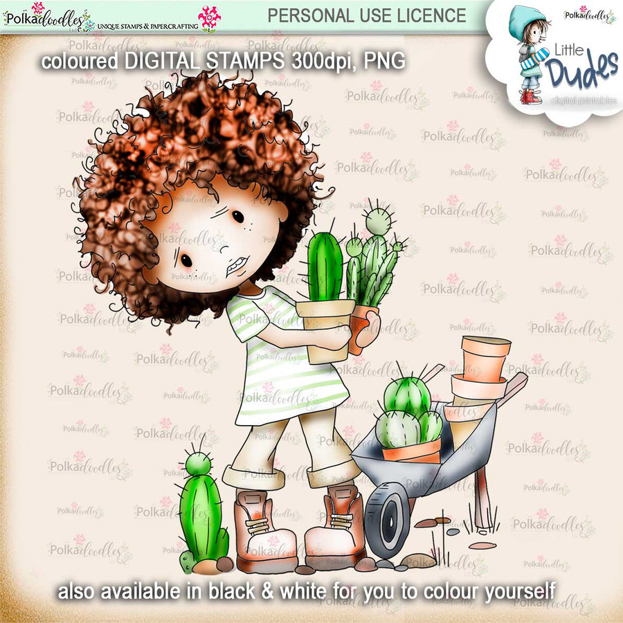 Prickly Little Dude  - PRECOLOURED- digi stamp printable download