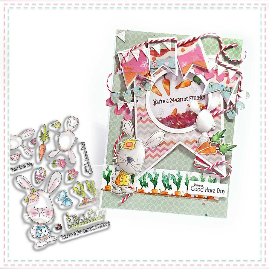 24 Carrot Friend cute Bunny Rabbit Clear Stamp set for crafts, card making, scrapbooking