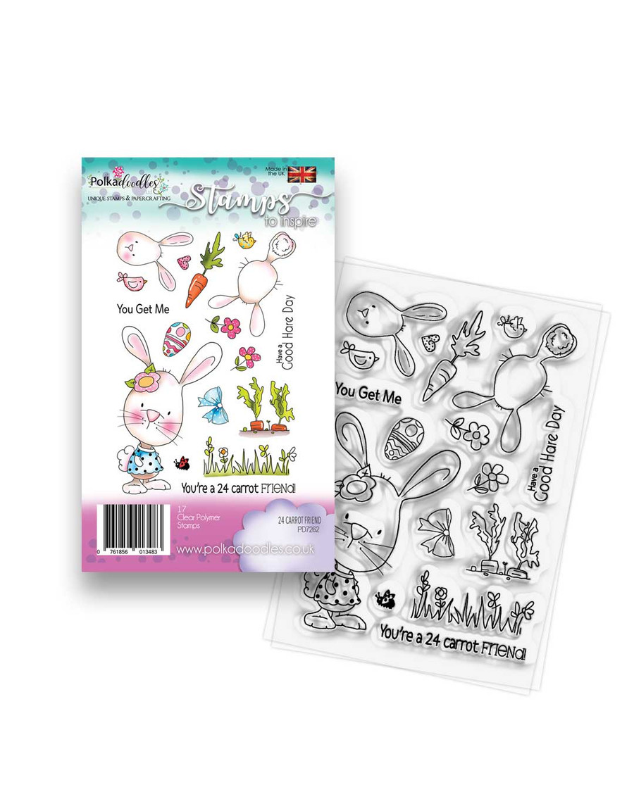 24 Carrot Friend cute Bunny Rabbit Clear Stamp set for crafts, card making, scrapbooking