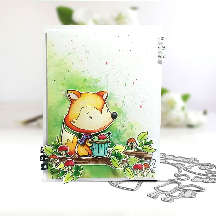 Cute Nuts About You Woodland Fox critter Clear Stamp set for card making craft scrapbooking