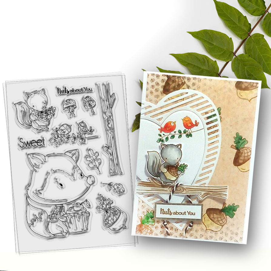 Cute Nuts About You Woodland Fox critter Clear Stamp set for card making craft scrapbooking