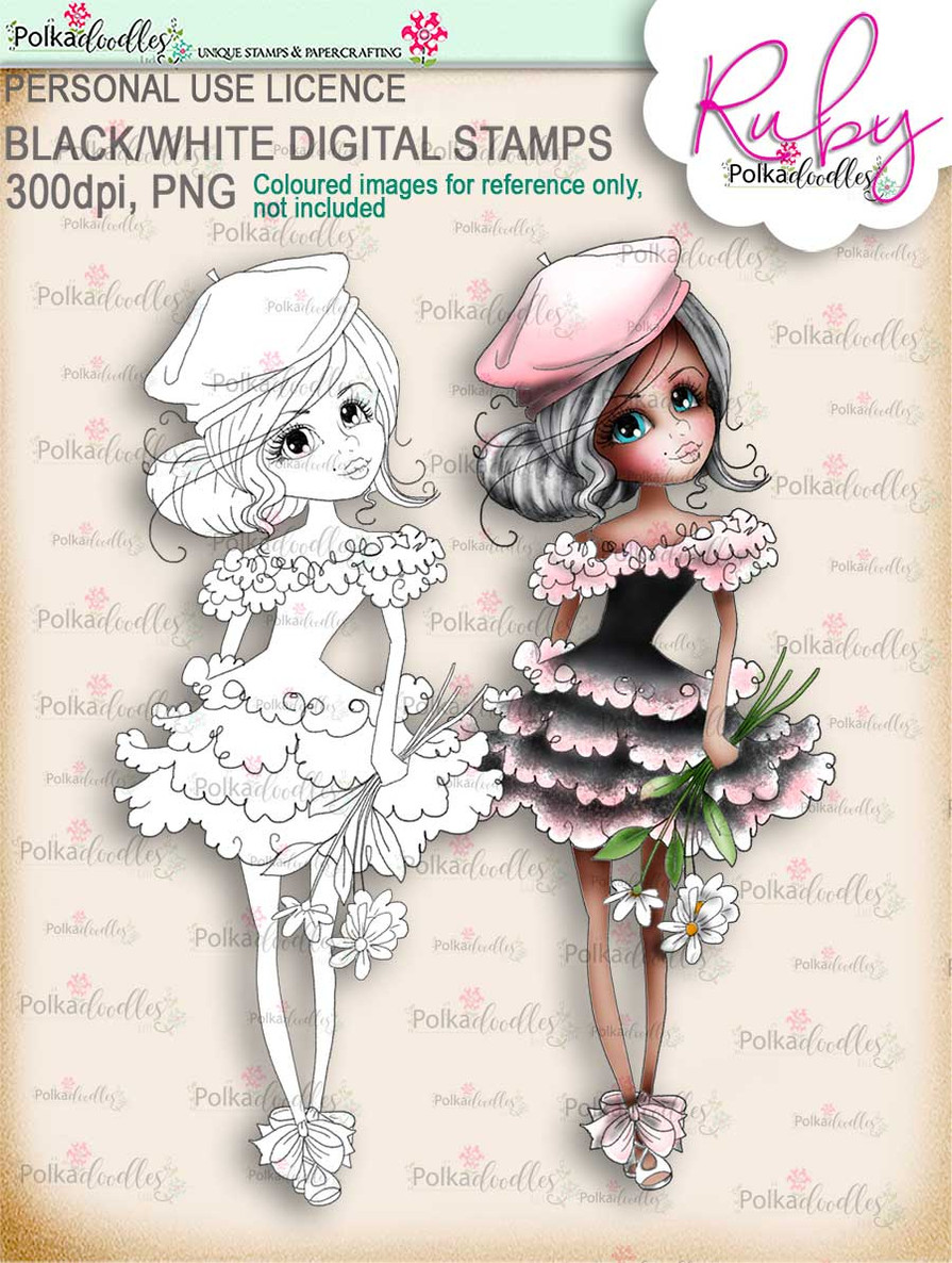 Ruby Oo-la-la - black/white digi stamp download