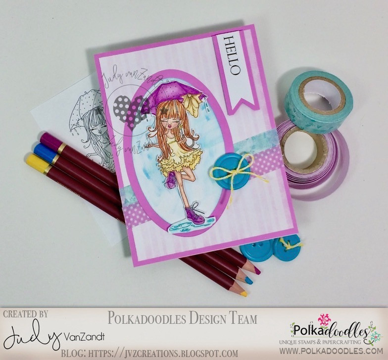 Ruby Raindrop Umbrella - precoloured digi stamp download