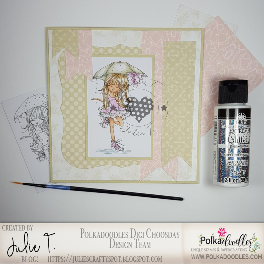 Ruby Raindrop Umbrella - precoloured digi stamp download