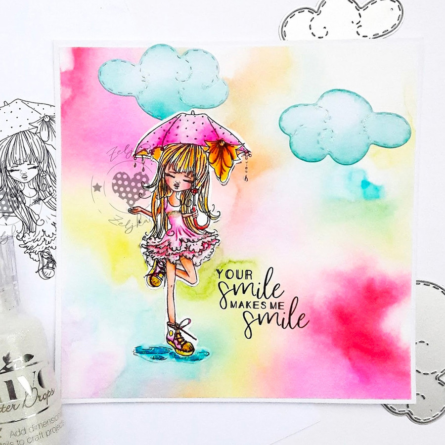 Ruby Raindrop Umbrella - precoloured digi stamp download
