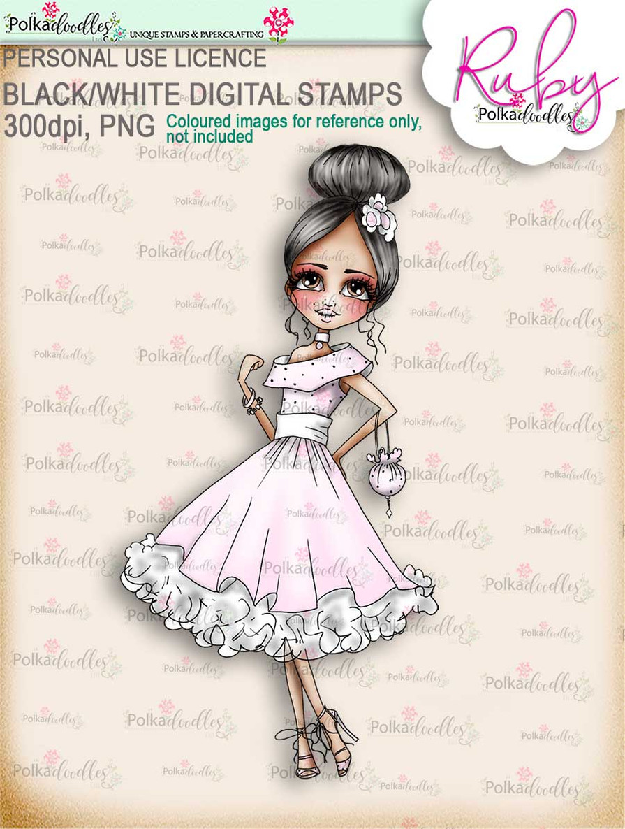 Ruby Prom - precoloured digi stamp download