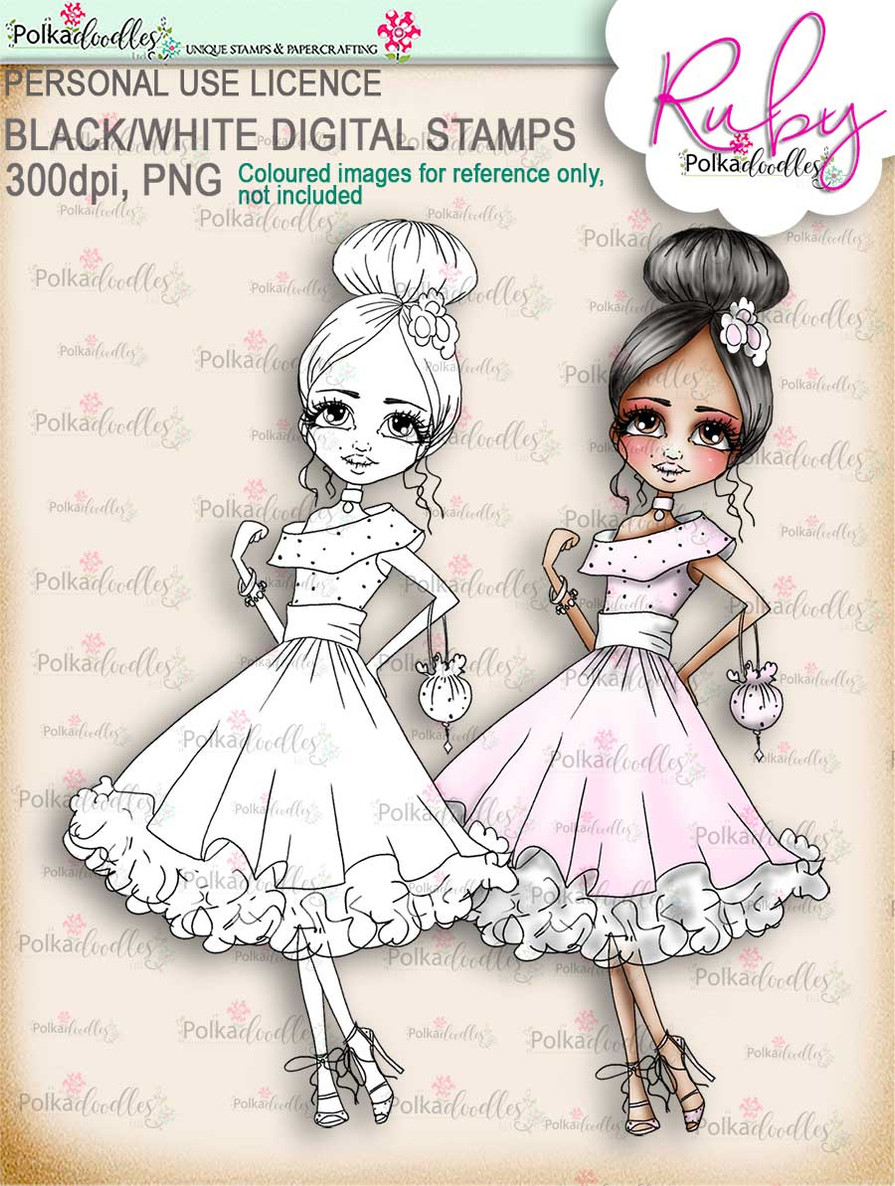 Ruby Prom - black/white digi stamp download - black/white digi stamp download