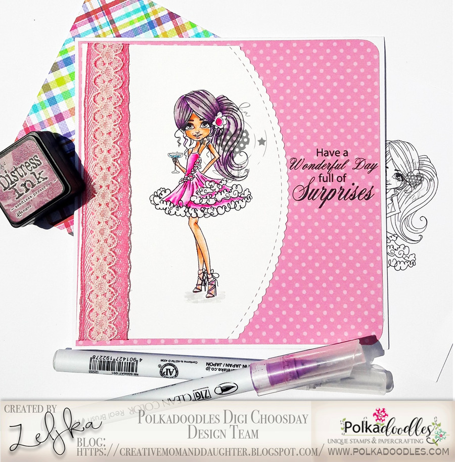 Ruby Party Girl - precoloured digi stamp download