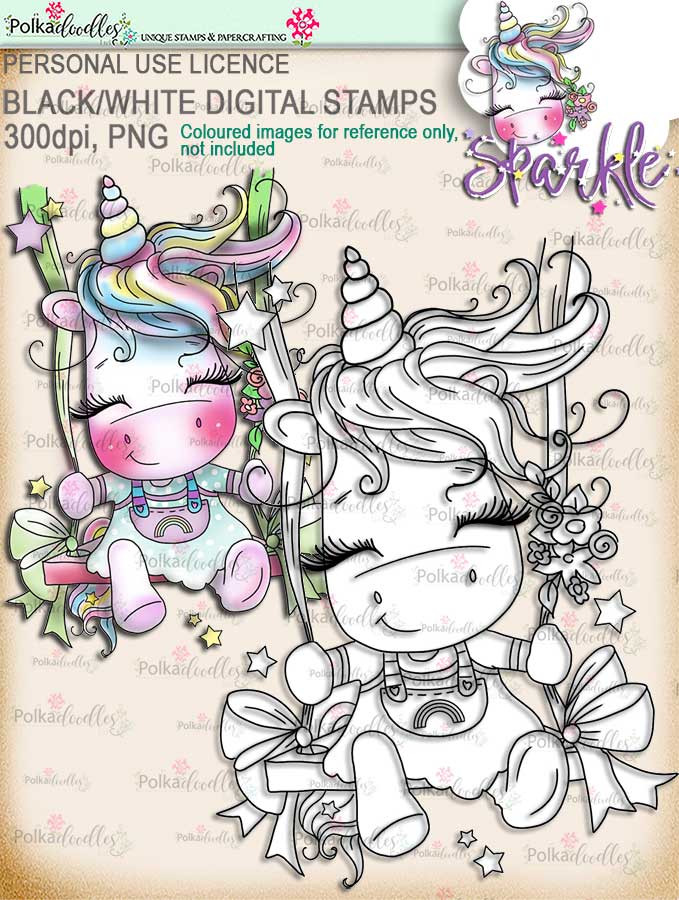 Swingin' By to Say Hi -  Sparkle Unicorn digi stamp download