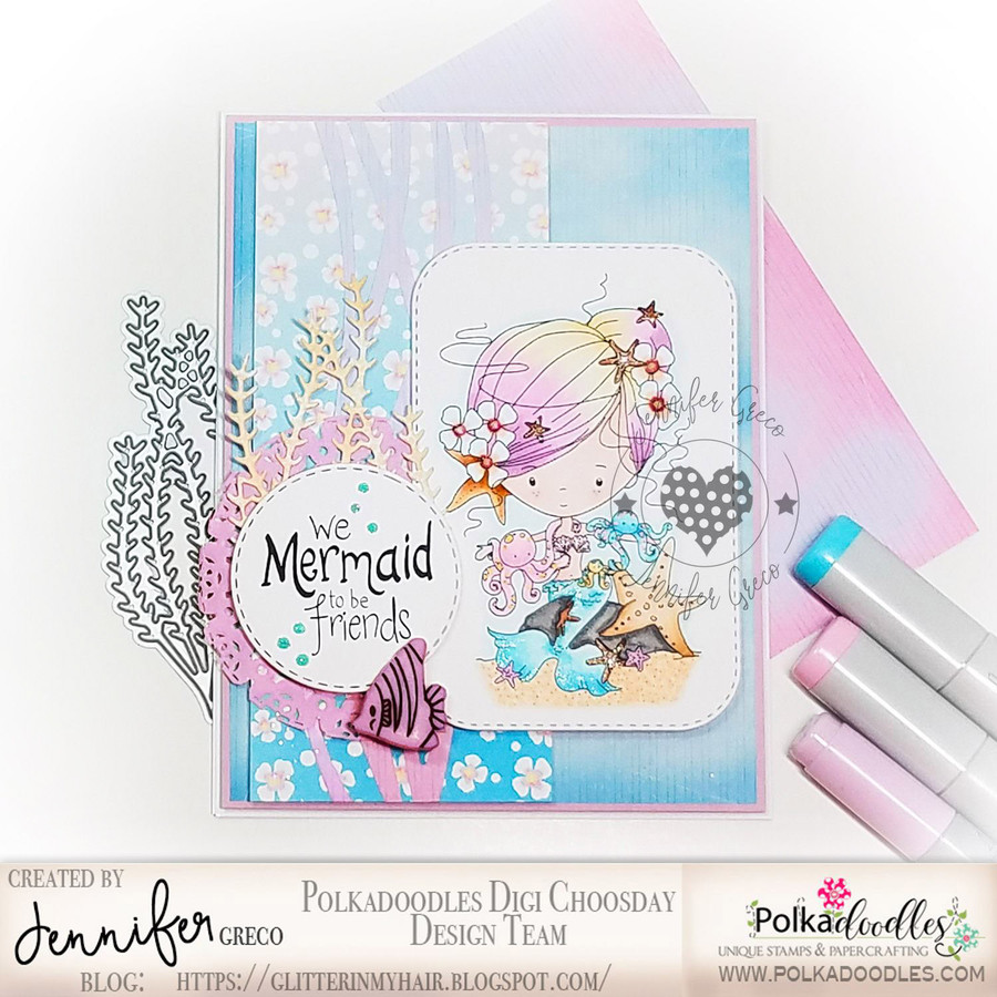 Winnie Mermaid Mermazing (pre-coloured) - octopus kisses digital stamp download