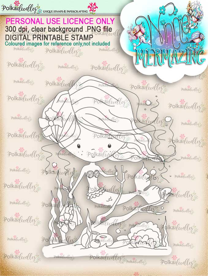 Winnie Mermaid Mermazing - collecting shells digital stamp download