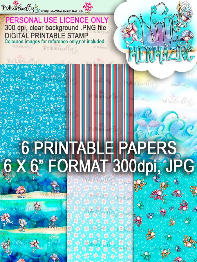 Winnie Mermaid Mermazing - card making craft scrapbooking printable digital stamps bundle