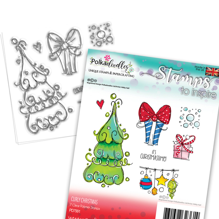 Curly Christmas stamp collection - 7 Clear Polymer stamp set