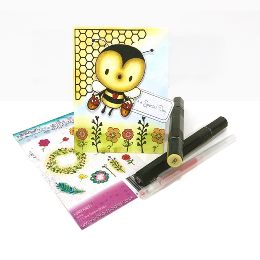 Too Cute Bee heart basket "precoloured' digital papercrafting download