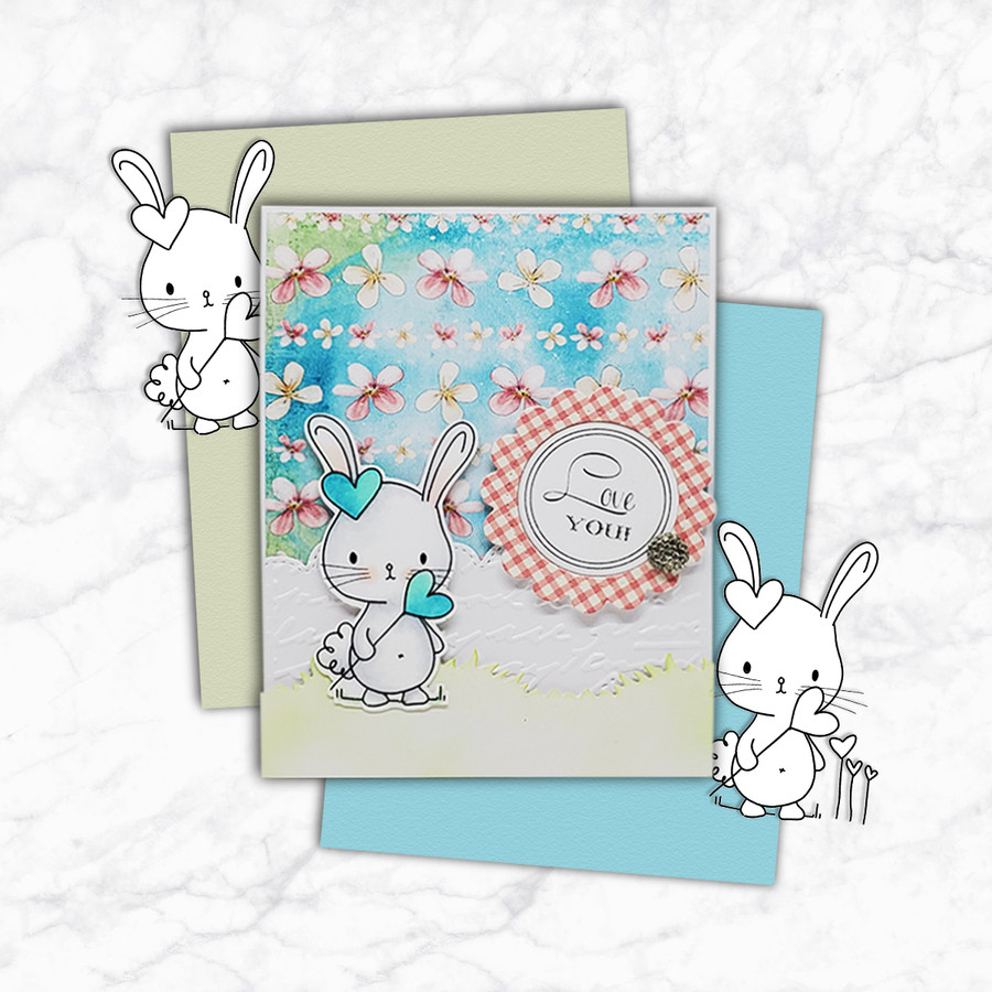 Too Cute Bunny rabbit love basket "precoloured' digital papercrafting download