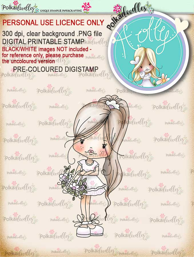 Holly flower basket- "precoloured" digital papercrafting download
