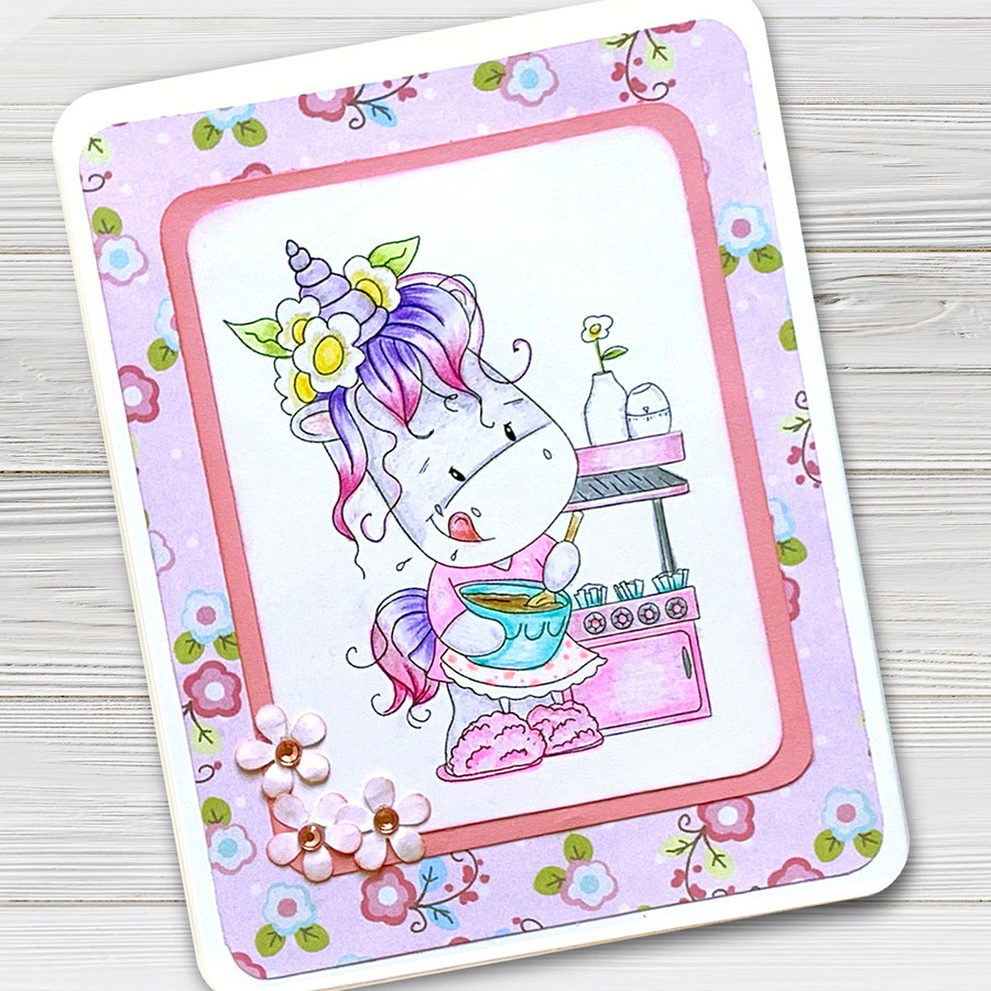 Baketime - Sparkle Unicorn COLOUR digi stamp download with Cutting File