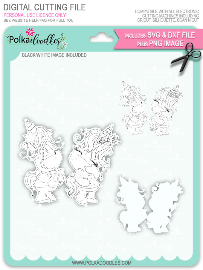 Camera Shy - Sparkle Unicorn digi stamp download with Cutting File