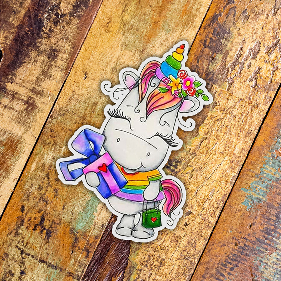 Gift of Love - Sparkle Unicorn COLOUR digi stamp download