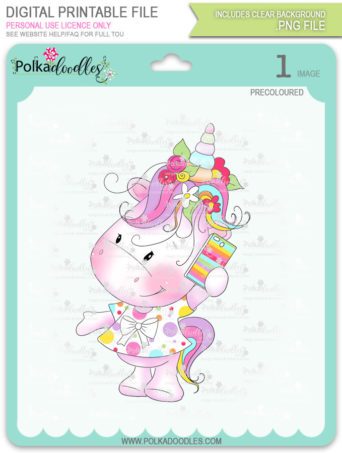 Hello - Sparkle Unicorn digi stamp download with Cutting File