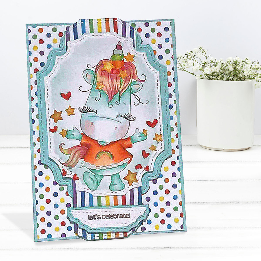 Hooray - Sparkle Unicorn COLOUR digi stamp download with Cutting File