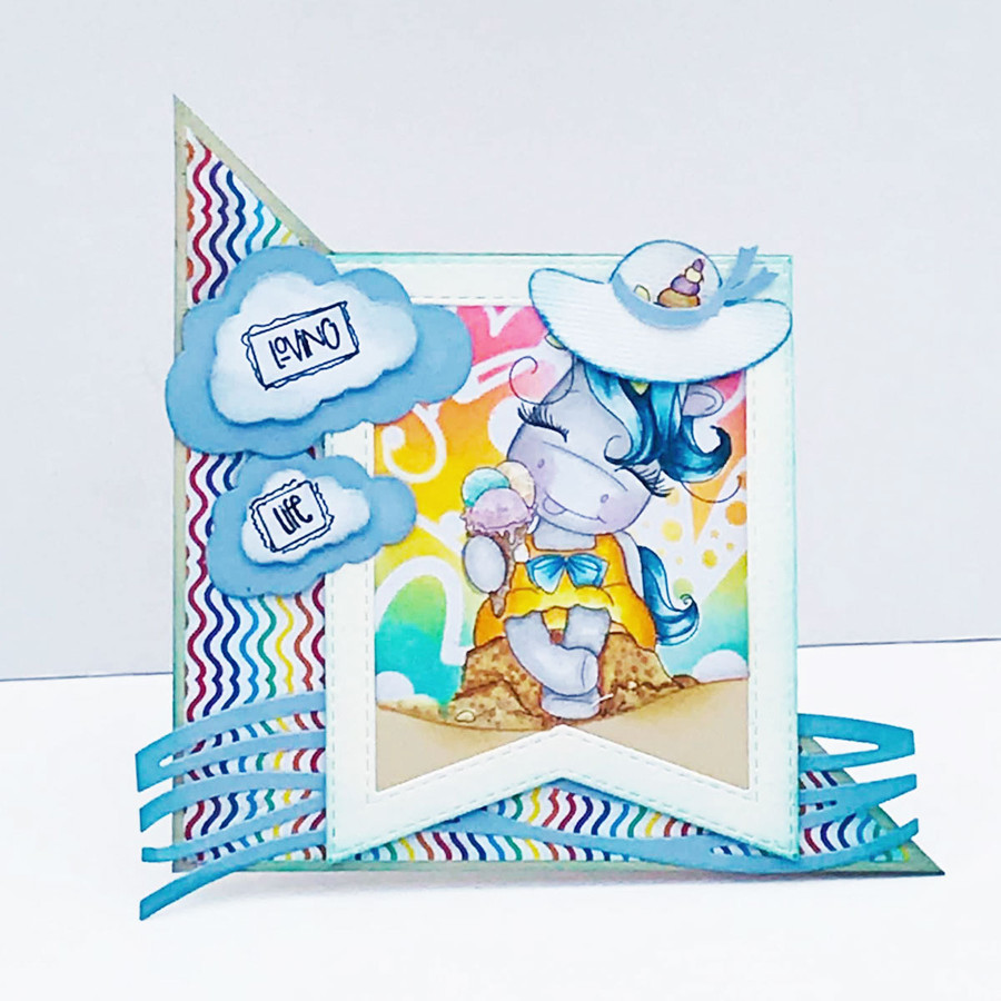 Ice Cream Days - Sparkle Unicorn COLOUR digi stamp download with Cutting File