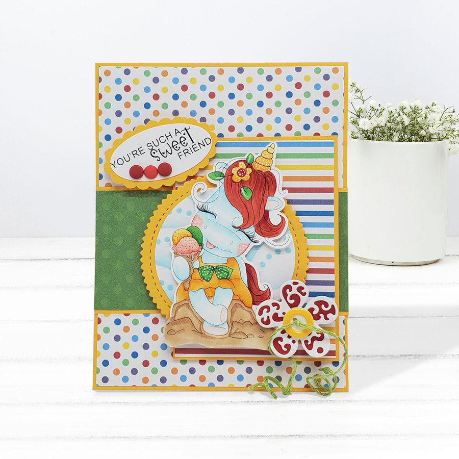 Ice Cream Days - Sparkle Unicorn COLOUR digi stamp download with Cutting File