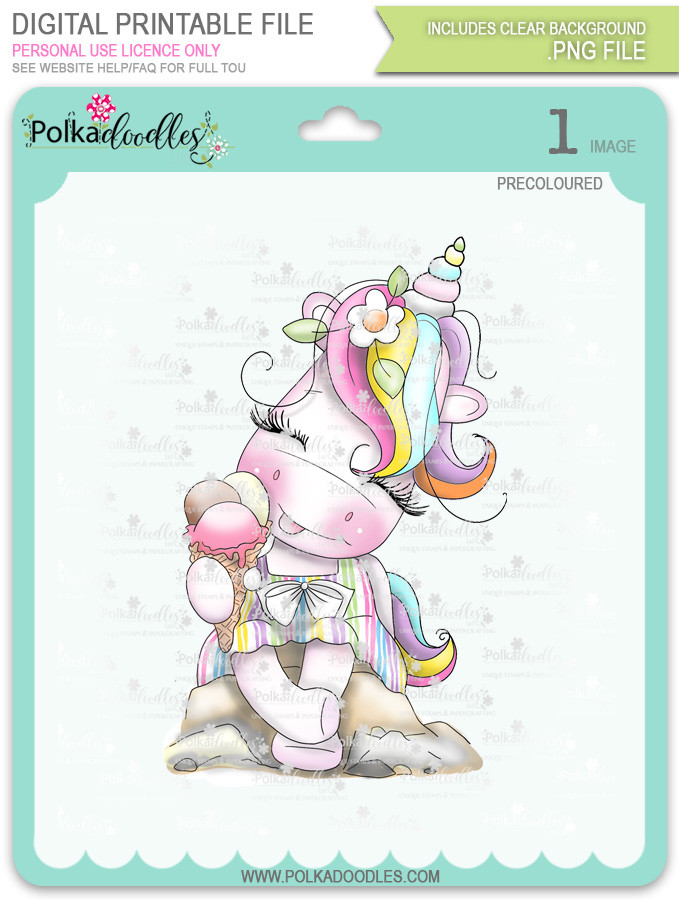 Ice Cream Days - Sparkle Unicorn COLOUR digi stamp download