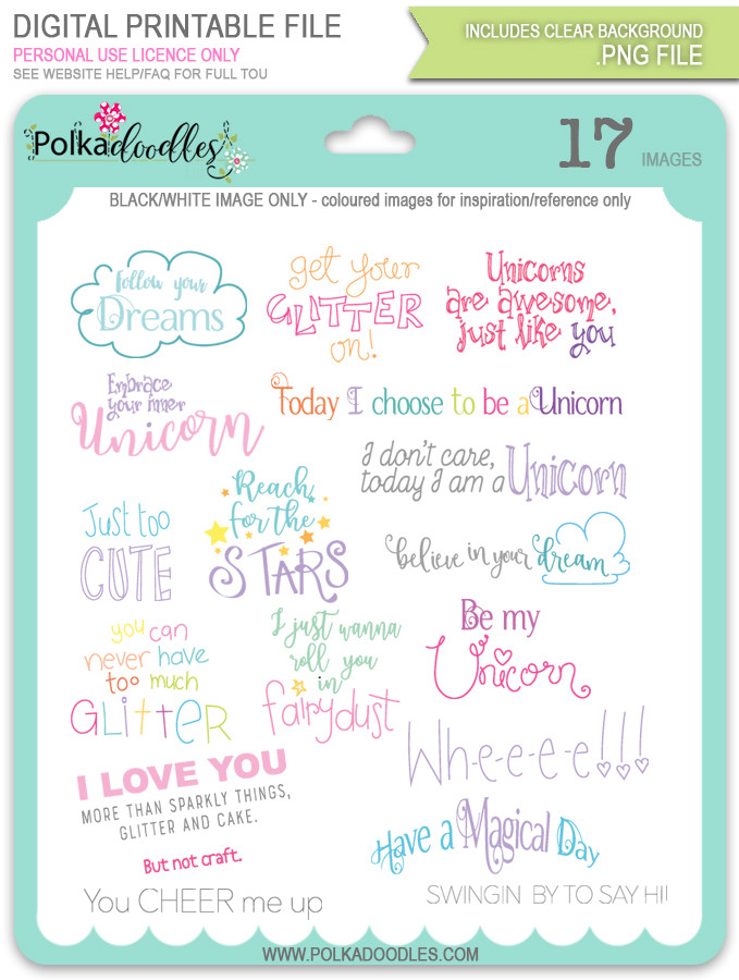 Colour Sentiments - Sparkle Unicorn digital download bundle