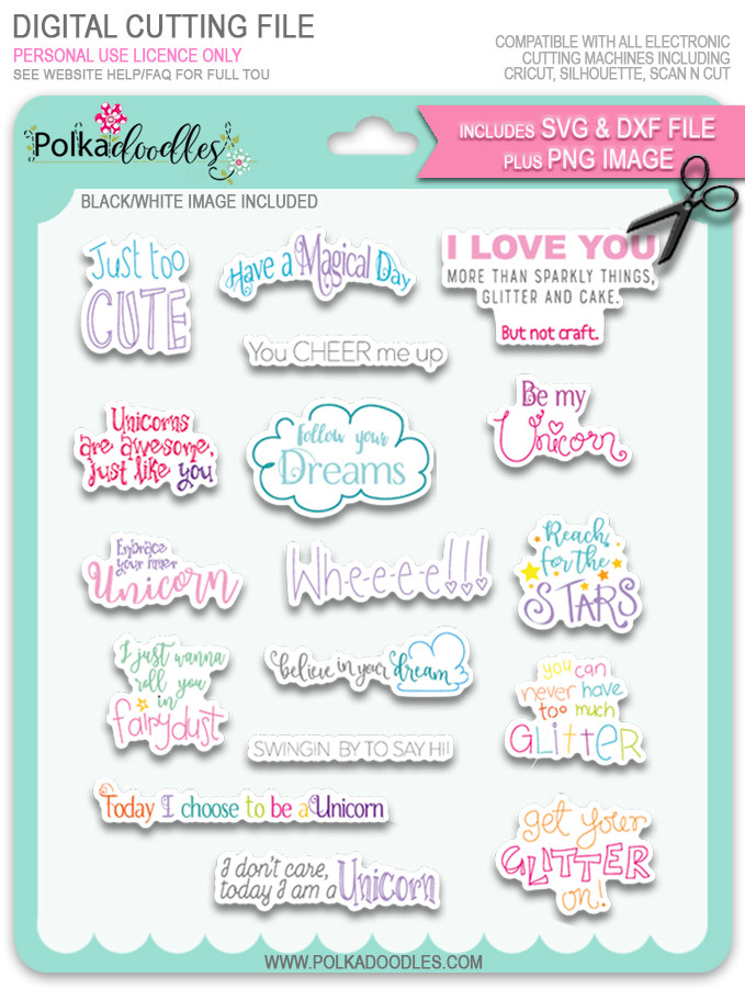 Sentiments SVG/DXF Cutting Files - Sparkle Unicorn digital download bundle