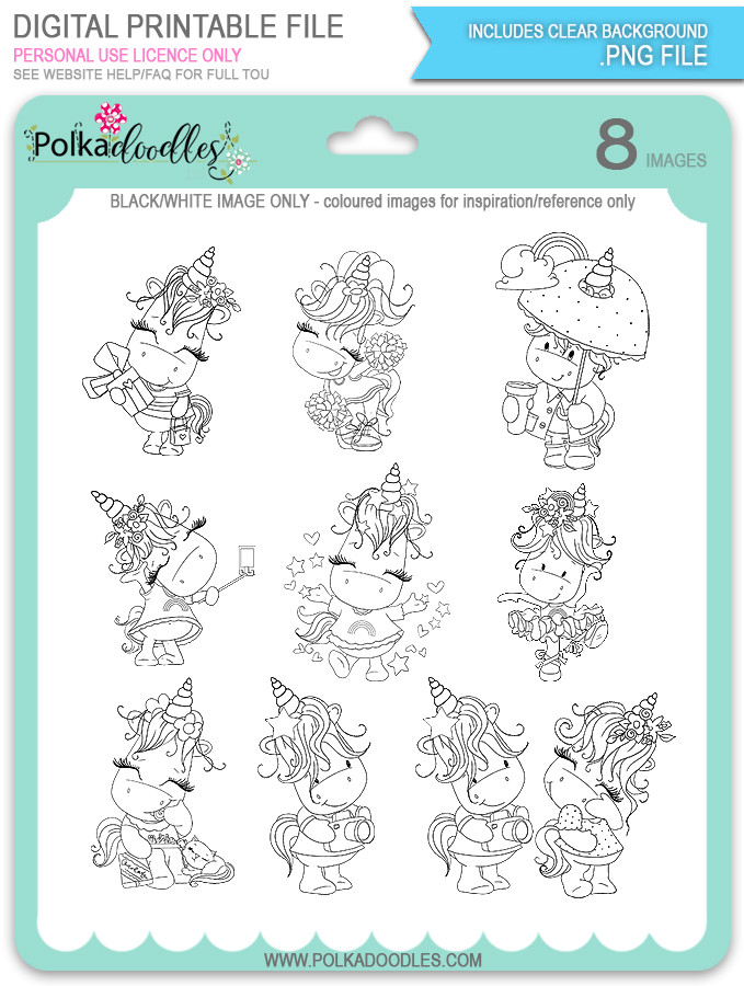 Sparkle Unicorn Set B digital Stamps black/white - digital download bundle