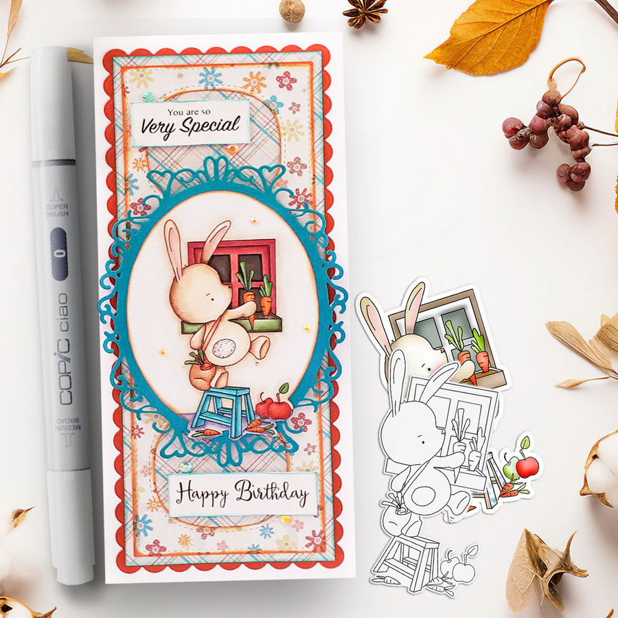 Gil bunny Rabbit - Bundle of precoloured digi stamps/SVG/DXF Cut Files