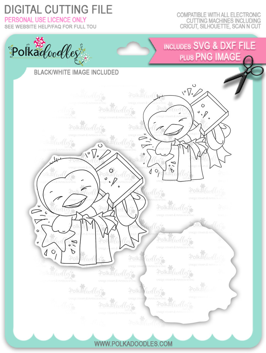 Wanda Penguin Surprise! - digi stamp/with SVG/DXF Cutting File