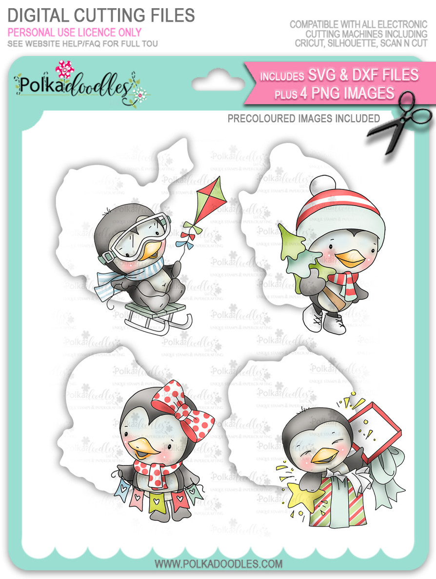 Waddy and Wanda Penguin - Bundle of Precoloured digi stamps/with SVG/DXF Cutting Files