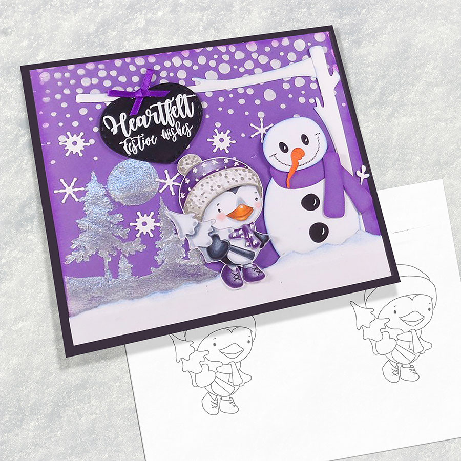 Waddy and Wanda Penguin - Bundle of Precoloured digi stamps/with SVG/DXF Cutting Files